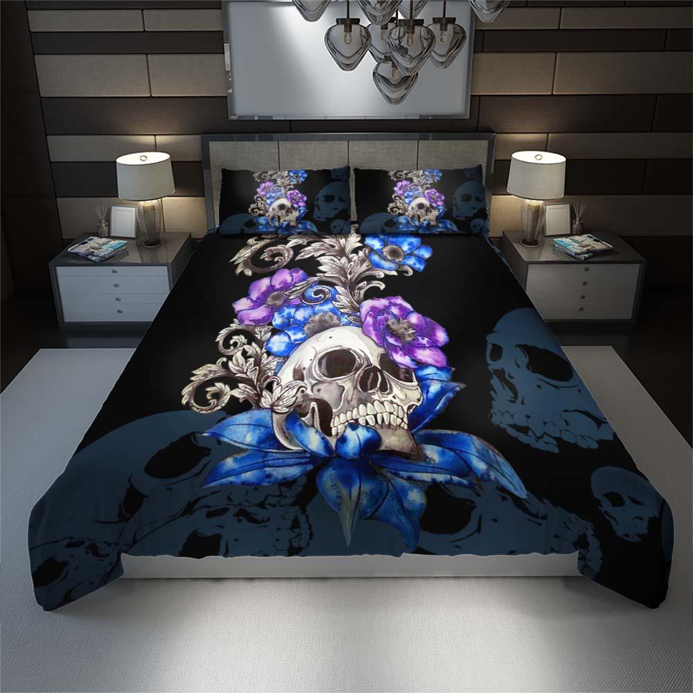 Gothic Skull Floral Duvet Cover Set - Wonder Skull