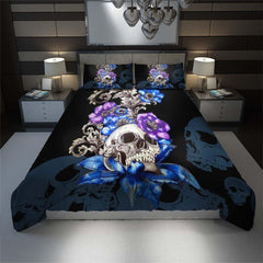 Gothic Skull Floral Duvet Cover Set - Wonder Skull