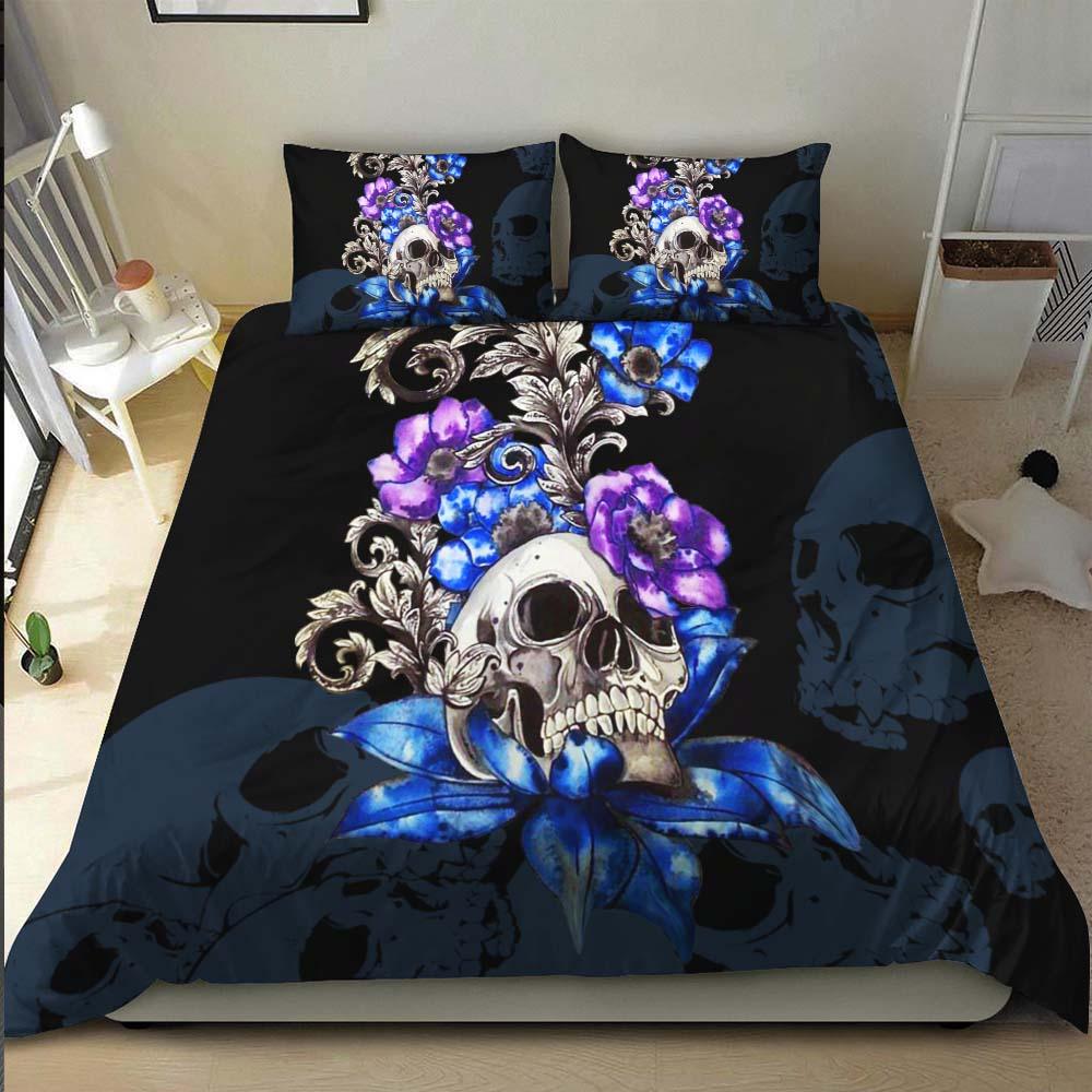 Gothic Skull Floral Duvet Cover Set - Wonder Skull