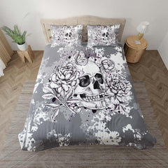 Gothic Skull Flower Duvet Cover Set - Wonder Skull