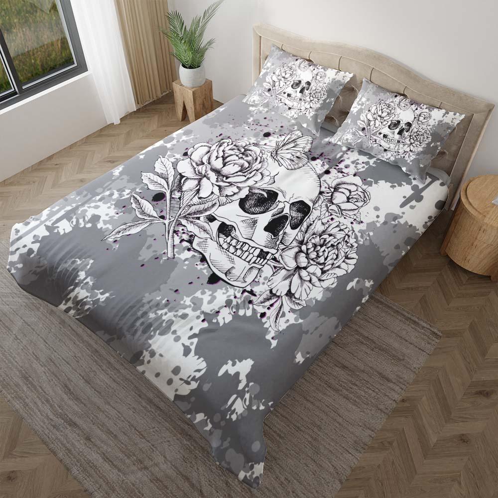 Gothic Skull Flower Duvet Cover Set - Wonder Skull