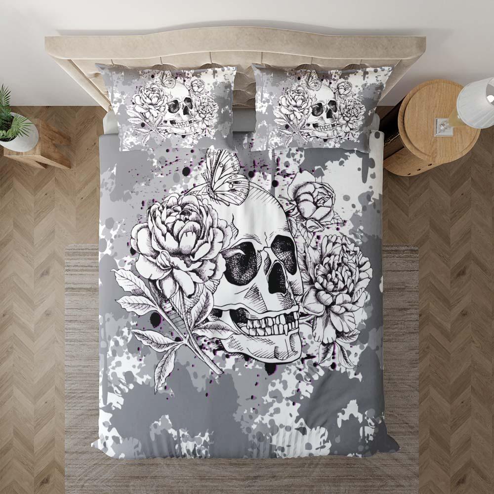 Gothic Skull Flower Duvet Cover Set - Wonder Skull