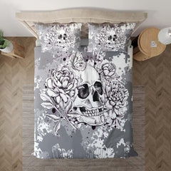 Gothic Skull Flower Duvet Cover Set - Wonder Skull