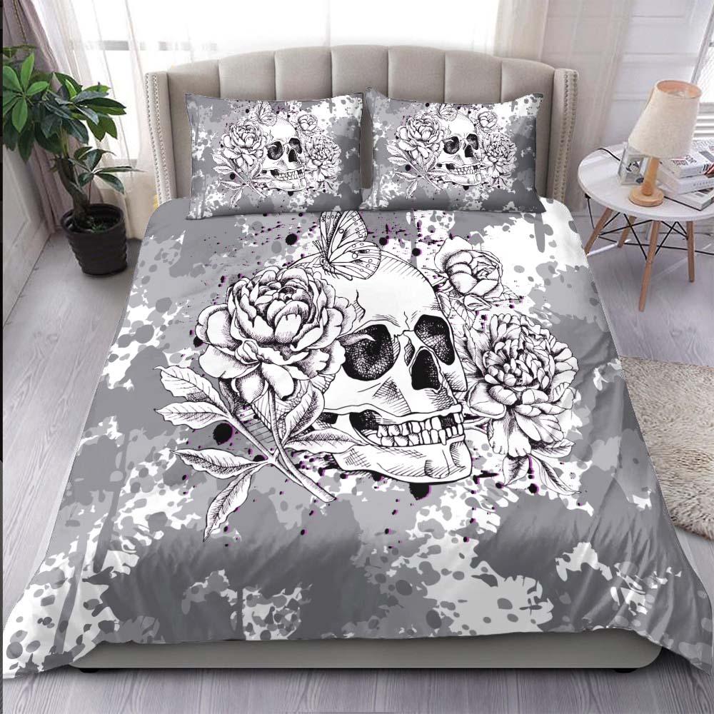 Gothic Skull Flower Duvet Cover Set - Wonder Skull