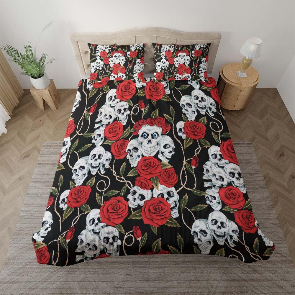 Gothic Skull Rose Pattern Duvet Cover Set - Wonder Skull