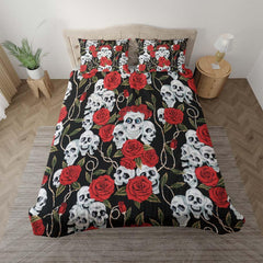 Gothic Skull Rose Pattern Duvet Cover Set - Wonder Skull
