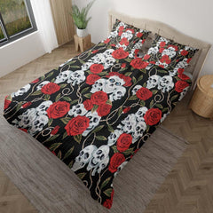Gothic Skull Rose Pattern Duvet Cover Set - Wonder Skull