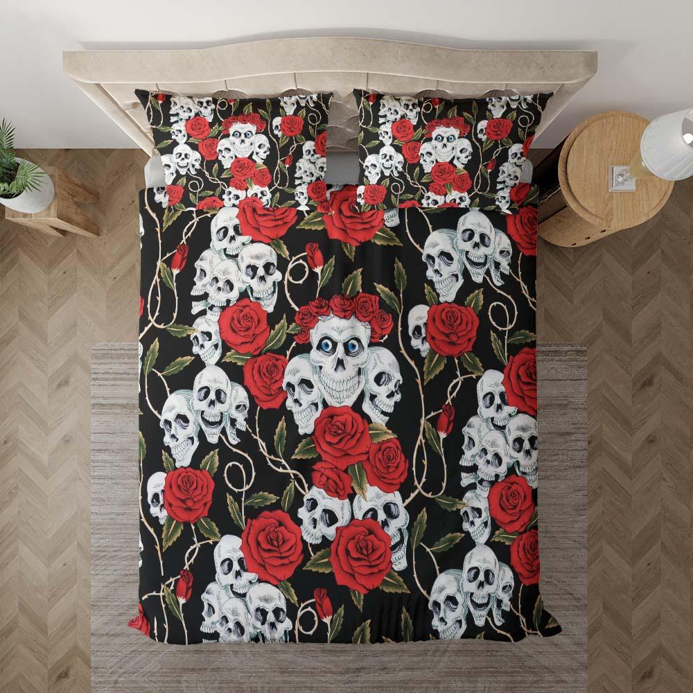 Gothic Skull Rose Pattern Duvet Cover Set - Wonder Skull