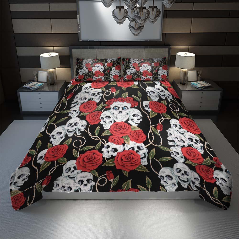 Gothic Skull Rose Pattern Duvet Cover Set - Wonder Skull