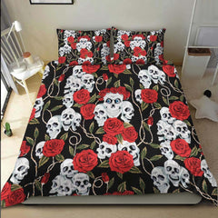 Gothic Skull Rose Pattern Duvet Cover Set - Wonder Skull