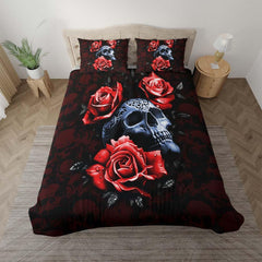 Gothic Skull Rose Duvet Cover Set - Wonder Skull
