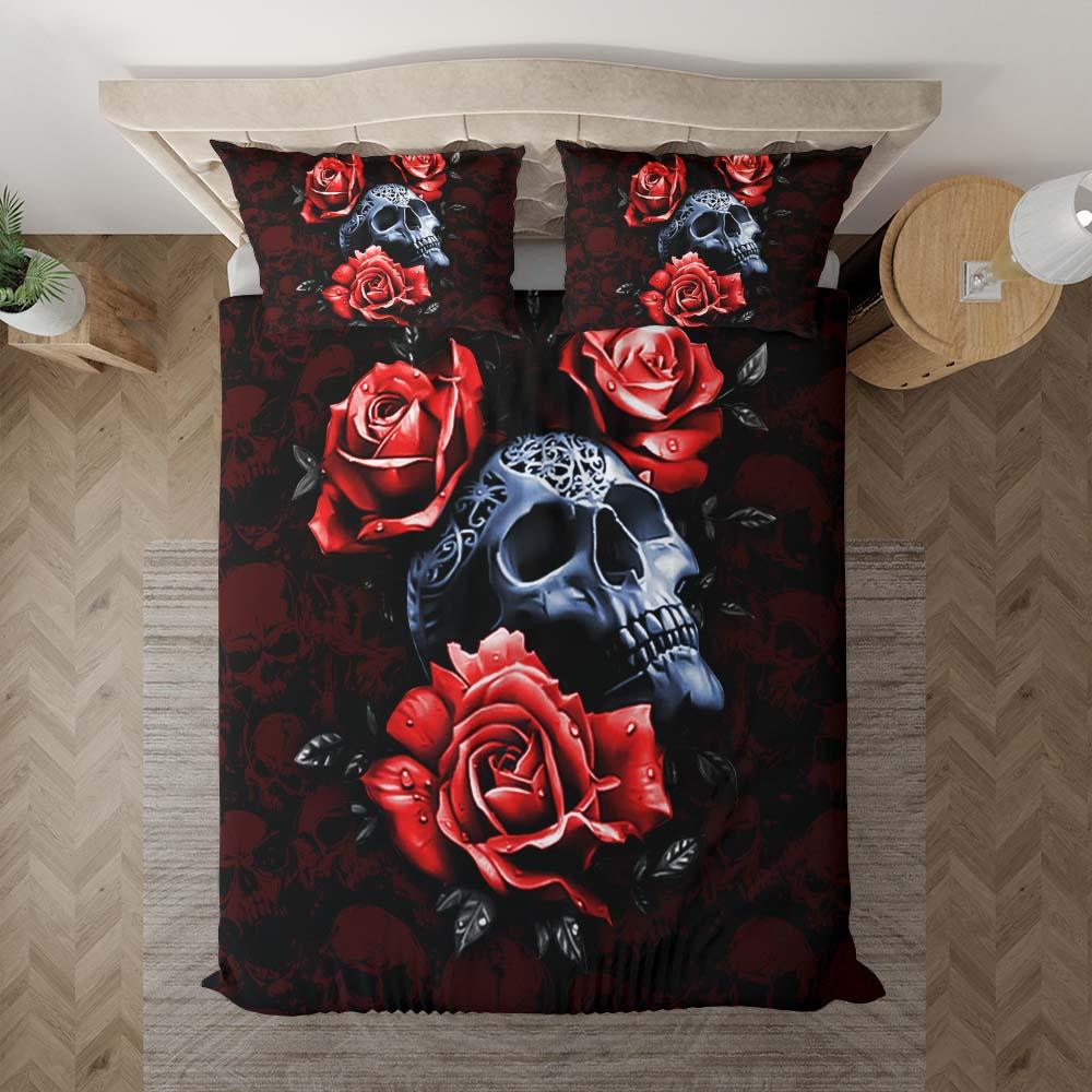 Gothic Skull Rose Duvet Cover Set - Wonder Skull