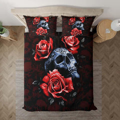 Gothic Skull Rose Duvet Cover Set - Wonder Skull