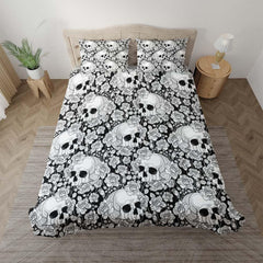 Gothic White Skull Rose Pattern Duvet Cover Set - Wonder Skull