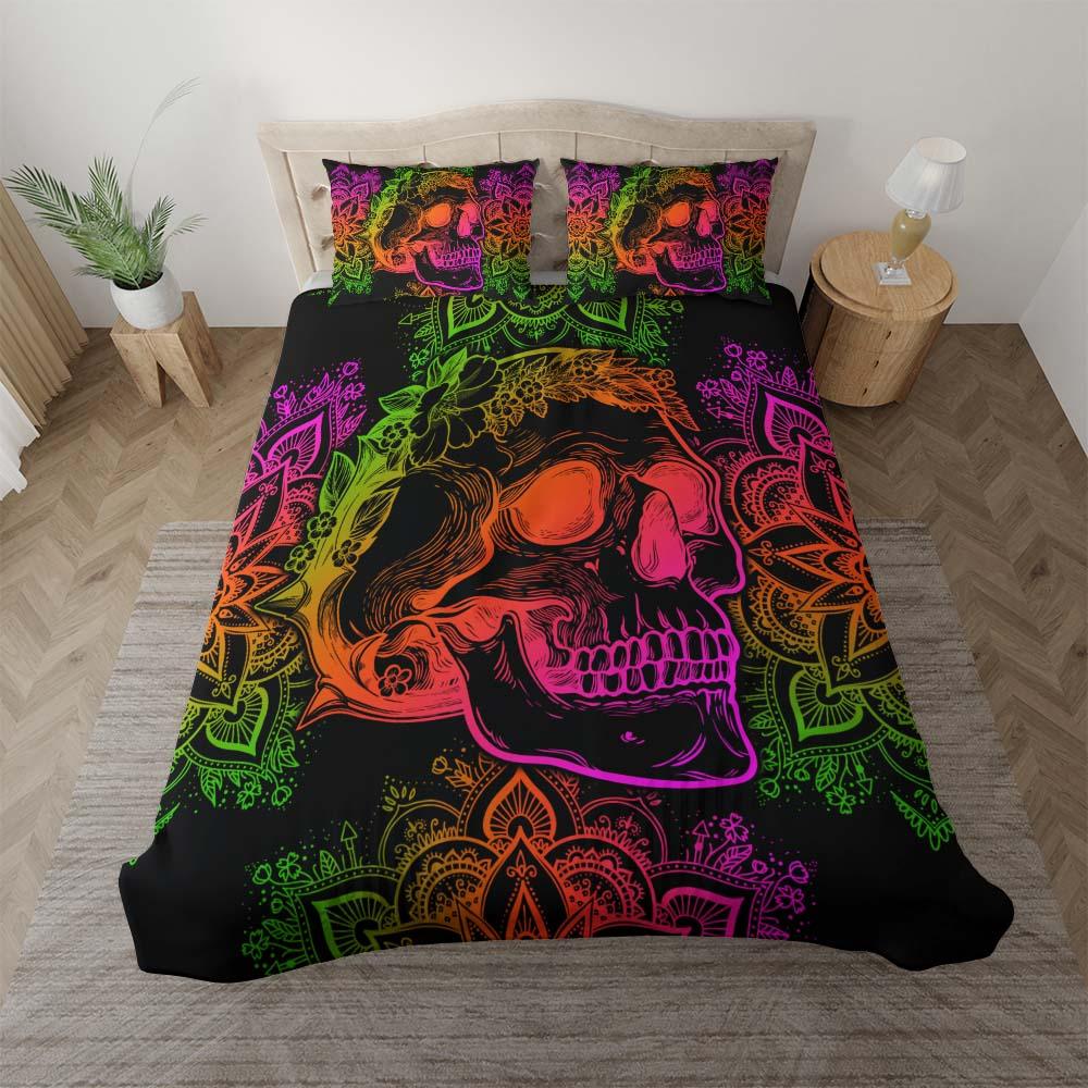Gradient Mandala Skull Flower Duvet Cover Set - Wonder Skull