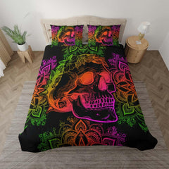 Gradient Mandala Skull Flower Duvet Cover Set - Wonder Skull
