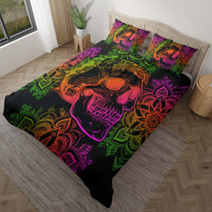Gradient Mandala Skull Flower Duvet Cover Set - Wonder Skull