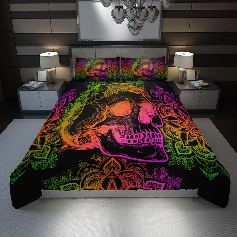 Gradient Mandala Skull Flower Duvet Cover Set - Wonder Skull