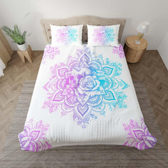 Holographic Mandala Skull Lily Flowers Duvet Cover Set - Wonder Skull
