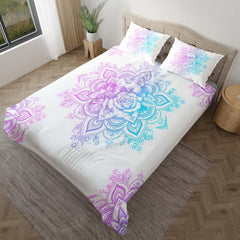 Holographic Mandala Skull Lily Flowers Duvet Cover Set - Wonder Skull