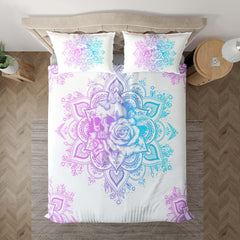 Holographic Mandala Skull Lily Flowers Duvet Cover Set - Wonder Skull