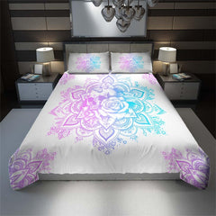Holographic Mandala Skull Lily Flowers Duvet Cover Set - Wonder Skull