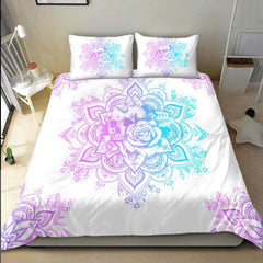 Holographic Mandala Skull Lily Flowers Duvet Cover Set - Wonder Skull
