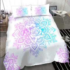 Holographic Mandala Skull Lily Flowers Duvet Cover Set - Wonder Skull
