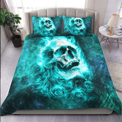 Green Flame Skull Rose Duvet Cover Set - Wonder Skull