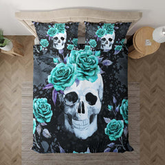 Green Flower With Skull Duvet Cover Set - Wonder Skull
