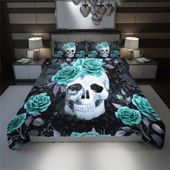 Green Flower With Skull Duvet Cover Set - Wonder Skull