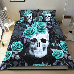 Green Flower With Skull Duvet Cover Set - Wonder Skull