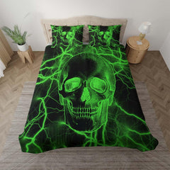 Green Thunder Skull Duvet Cover Set - Wonder Skull
