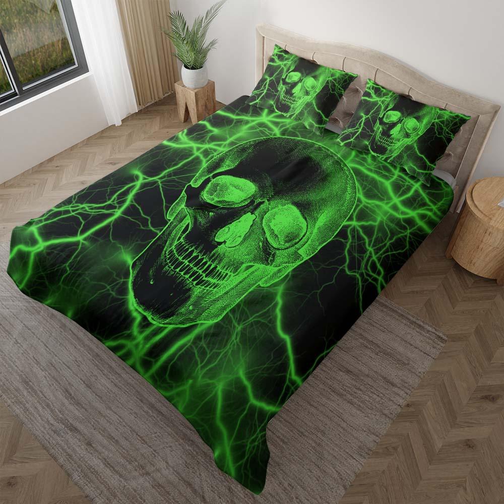 Green Thunder Skull Duvet Cover Set - Wonder Skull