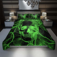 Green Thunder Skull Duvet Cover Set - Wonder Skull