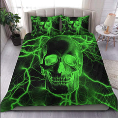 Green Thunder Skull Duvet Cover Set - Wonder Skull