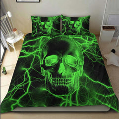 Green Thunder Skull Duvet Cover Set - Wonder Skull