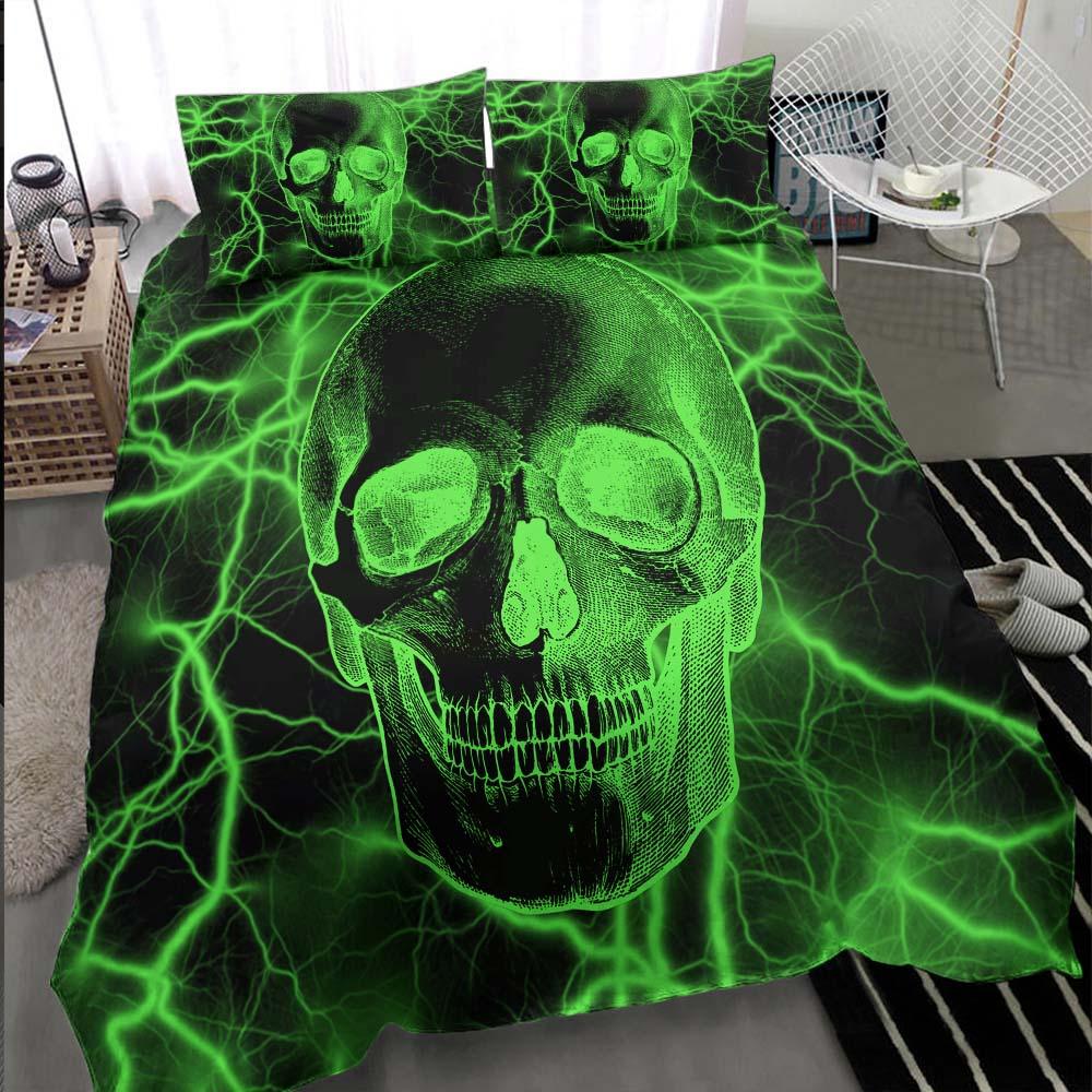 Green Thunder Skull Duvet Cover Set - Wonder Skull