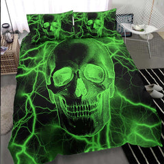 Green Thunder Skull Duvet Cover Set - Wonder Skull