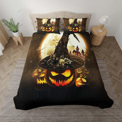 Halloween Pumpkin Moon Duvet Cover Set - Wonder Skull