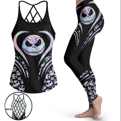 Holographic Gothic Open Back Tank Top And Leggings Set - Wonder Skull