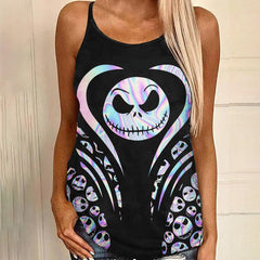 Holographic Gothic Open Back Tank Top And Leggings Set - Wonder Skull