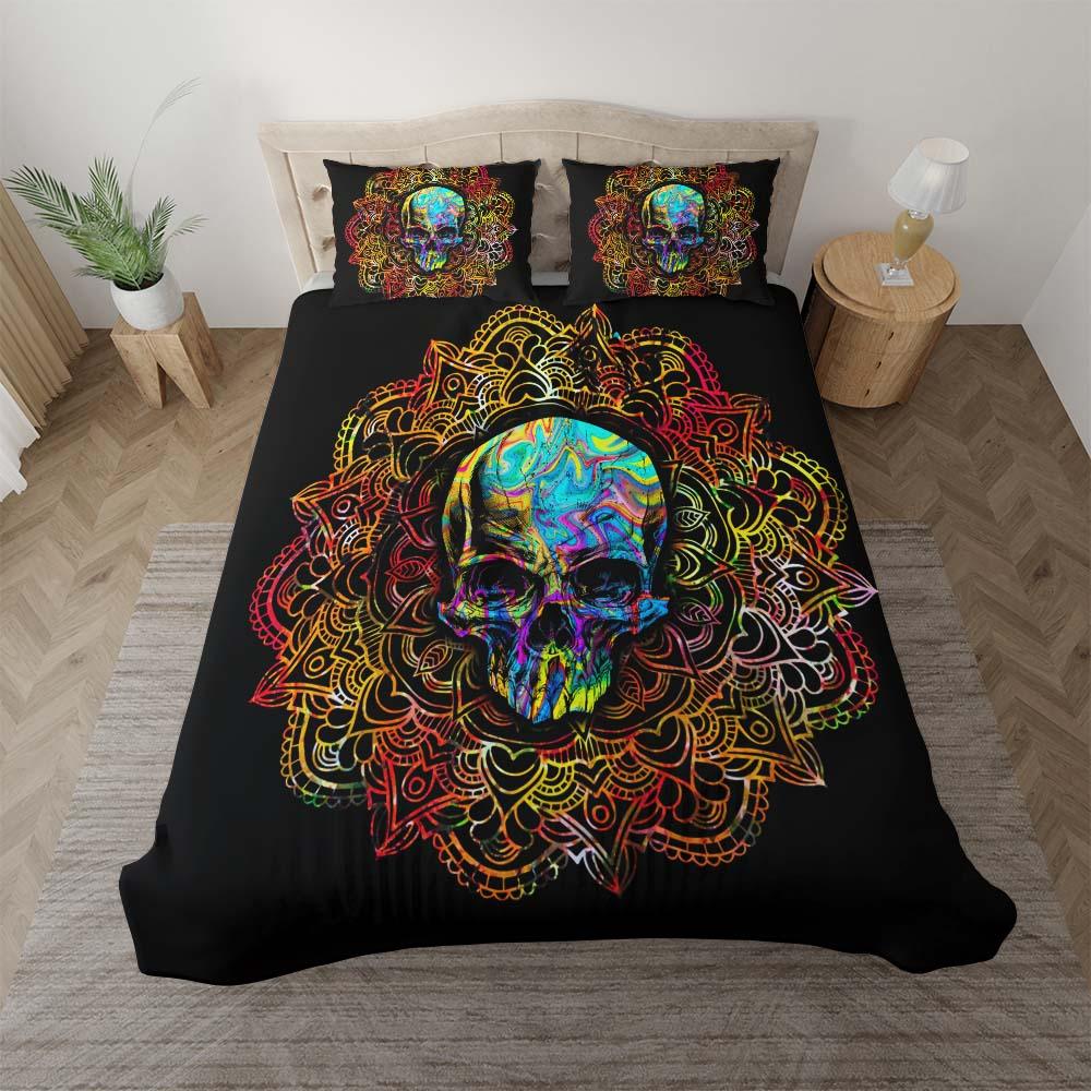 Holographic Mandala Skull Duvet Cover Set - Wonder Skull