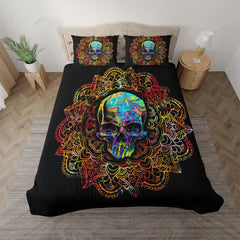 Holographic Mandala Skull Duvet Cover Set - Wonder Skull