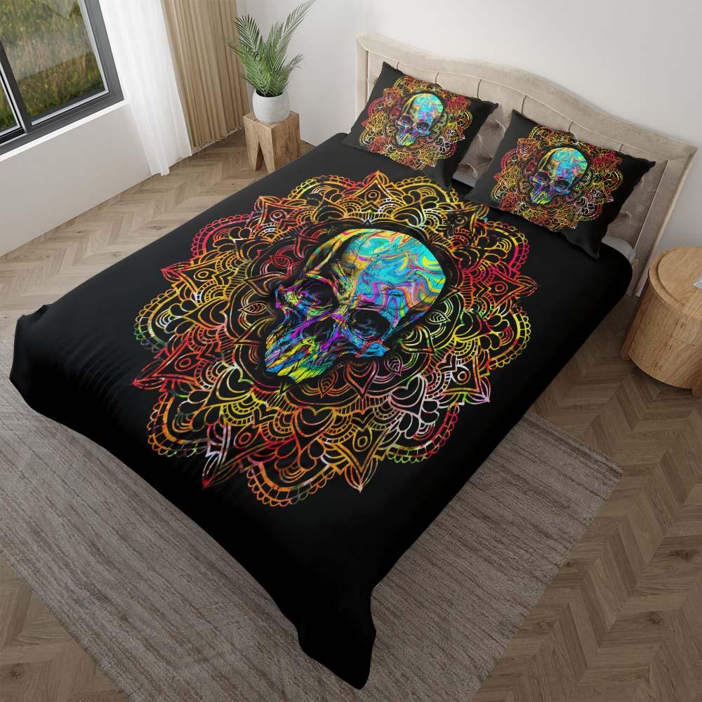 Holographic Mandala Skull Duvet Cover Set - Wonder Skull