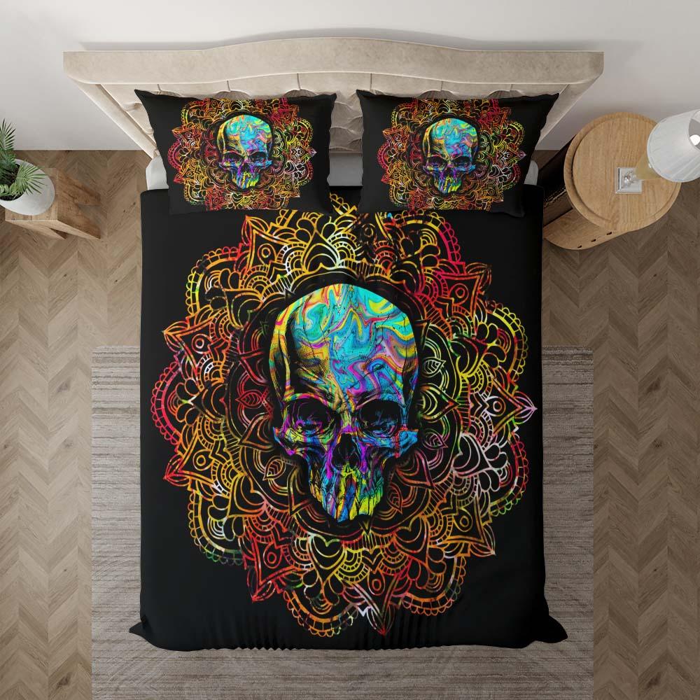 Holographic Mandala Skull Duvet Cover Set - Wonder Skull