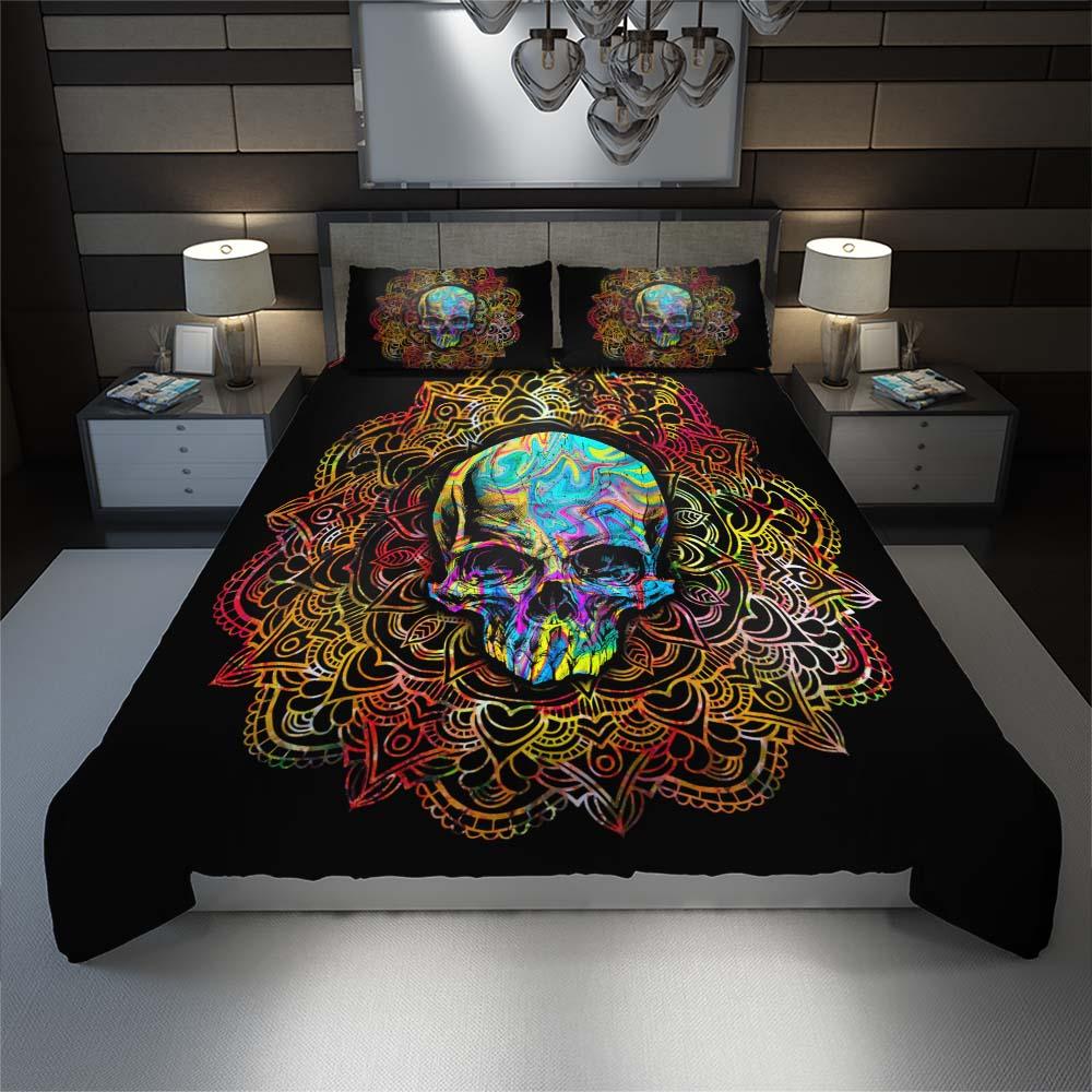Holographic Mandala Skull Duvet Cover Set - Wonder Skull
