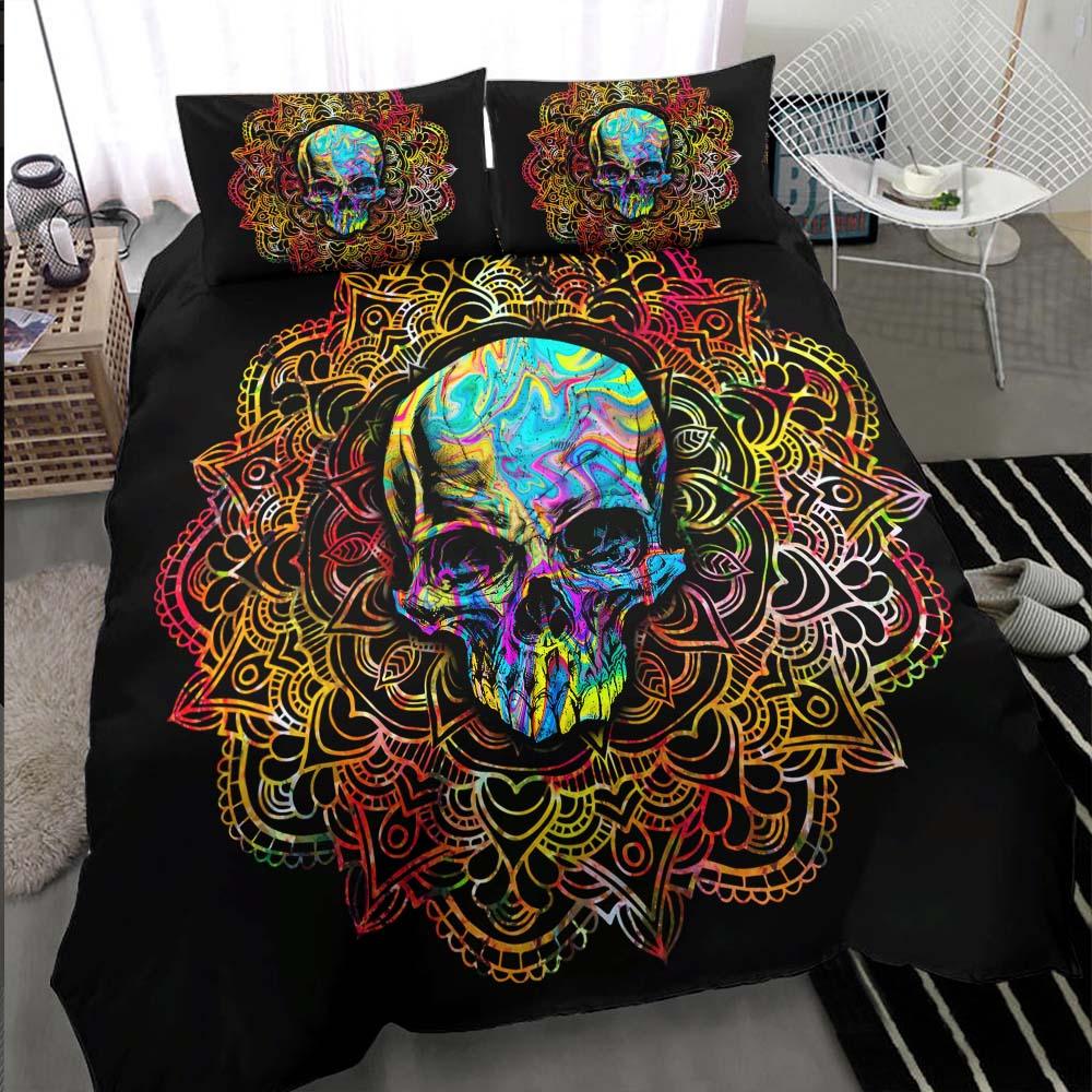 Holographic Mandala Skull Duvet Cover Set - Wonder Skull