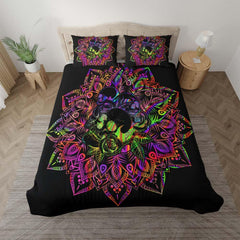 Holographic Mandala Skull With Flower Duvet Cover Set - Wonder Skull