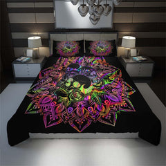 Holographic Mandala Skull With Flower Duvet Cover Set - Wonder Skull